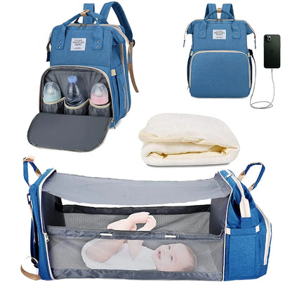 Inara & Co.™ Luxe 3-in-1 Diaper Bag – Foldable Crib, USB, & Travel Backpack