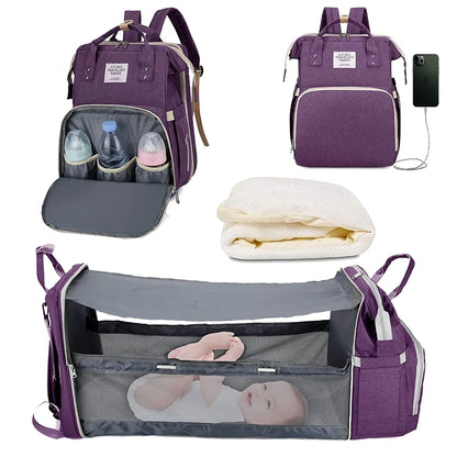 Inara & Co.™ Luxe 3-in-1 Diaper Bag – Foldable Crib, USB, & Travel Backpack