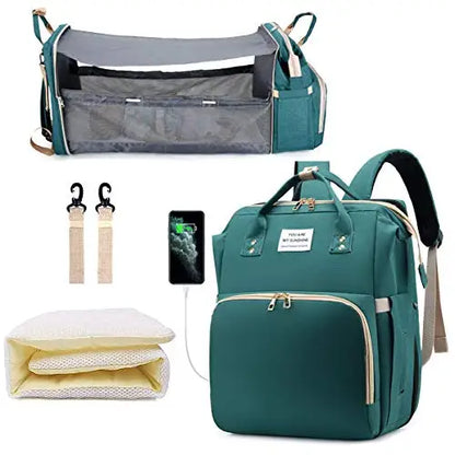 Inara & Co.™ Luxe 3-in-1 Diaper Bag – Foldable Crib, USB, & Travel Backpack