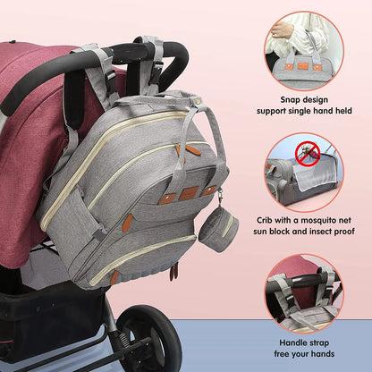 Inara & Co.™ Luxe 3-in-1 Diaper Bag – Foldable Crib, USB, & Travel Backpack