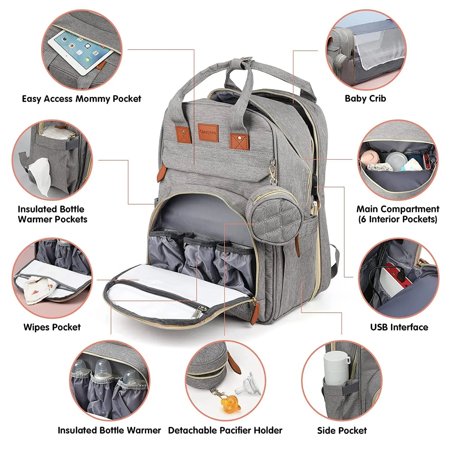 Inara & Co.™ Luxe 3-in-1 Diaper Bag – Foldable Crib, USB, & Travel Backpack